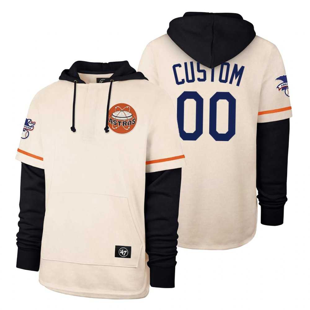 Men Houston Astros 00 Custom Cream 2021 Pullover Hoodie MLB Jersey
